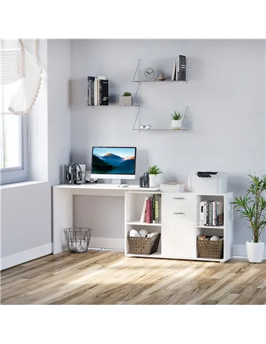 HOMCOM L-Shaped Computer Desk with Storage Compartments, Drawer and Cabinet, Laptop PC Corner Table, Home Office Workstation, 12