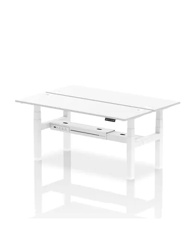 Dynamic Air 1800 x 600mm Height Adjustable 2 Person Bench Desk White Top Cable Ports HA02536