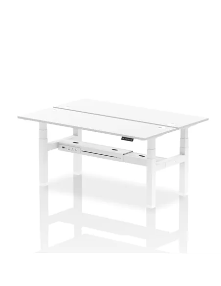 Dynamic Air 1800 x 600mm Height Adjustable 2 Person Bench Desk White Top Cable Ports HA02536