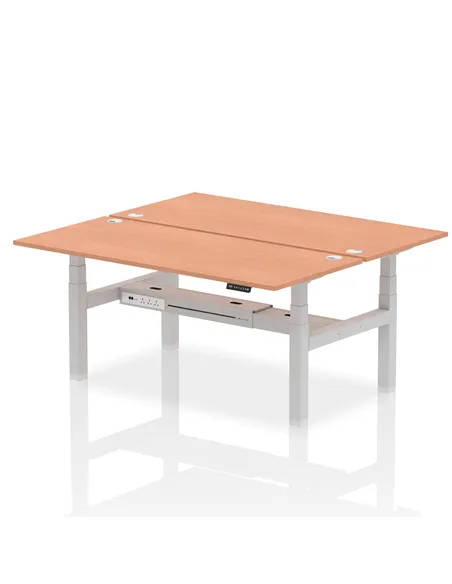 Dynamic Air 1800 x 800mm Height Adjustable 2 Person Bench Desk Beech Top Cable Ports HA02612
