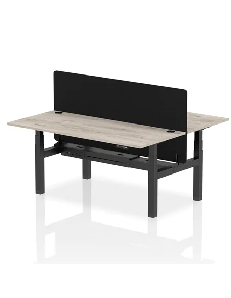 Dynamic Air 1800 x 800mm Height Adjustable 2 Person Bench Desk Grey Oak Top Cable Ports Screen HA02623