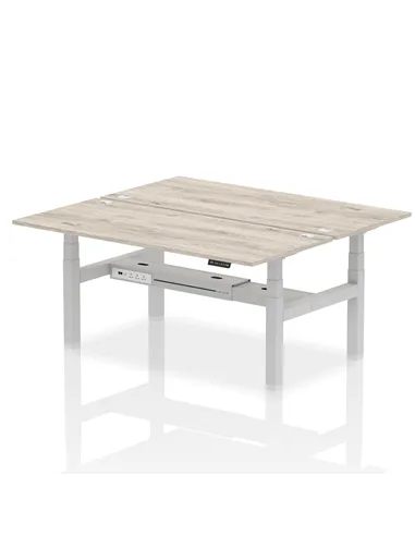 Dynamic Air 1800 x 800mm Height Adjustable 2 Person Bench Desk Grey Oak Top Cable Ports HA02624