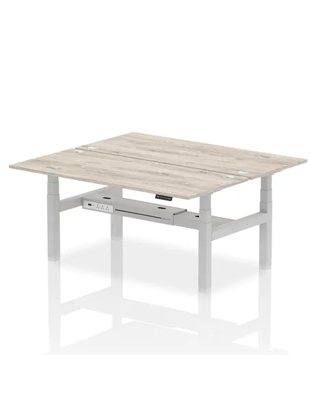 Dynamic Air 1800 x 800mm Height Adjustable 2 Person Bench Desk Grey Oak Top Cable Ports HA02624