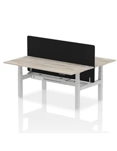 Dynamic Air 1800 x 800mm Height Adjustable 2 Person Bench Desk Grey Oak Top Cable Ports Screen HA02625