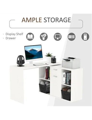 HOMCOM L-Shaped Computer Desk with Storage Compartments, Drawer and Cabinet, Laptop PC Corner Table, Home Office Workstation, 12