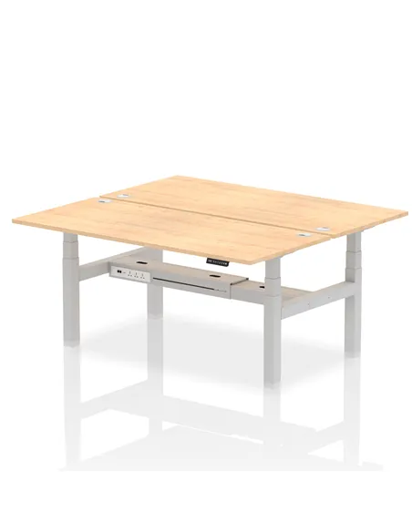 Dynamic Air 1800 x 800mm Height Adjustable 2 Person Bench Desk Maple Top Cable Ports HA02636