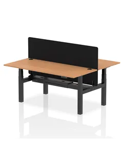 Dynamic Air 1800 x 800mm Height Adjustable 2 Person Bench Desk Oak Top Cable Ports Screen HA02647