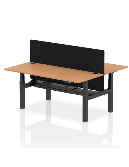 Dynamic Air 1800 x 800mm Height Adjustable 2 Person Bench Desk Oak Top Cable Ports Screen HA02647