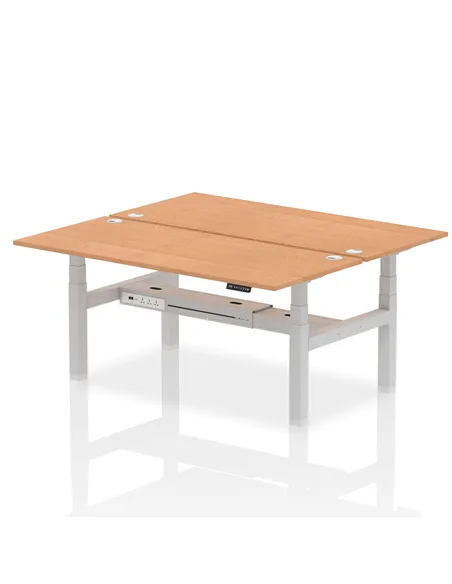 Dynamic Air 1800 x 800mm Height Adjustable 2 Person Bench Desk Oak Top Cable Ports HA02648