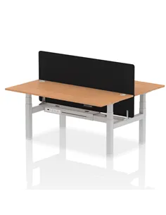Dynamic Air 1800 x 800mm Height Adjustable 2 Person Bench Desk Oak Top Cable Ports Screen HA02649