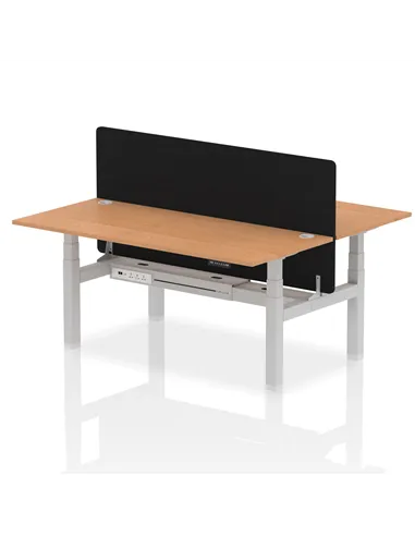 Dynamic Air 1800 x 800mm Height Adjustable 2 Person Bench Desk Oak Top Cable Ports Screen HA02649