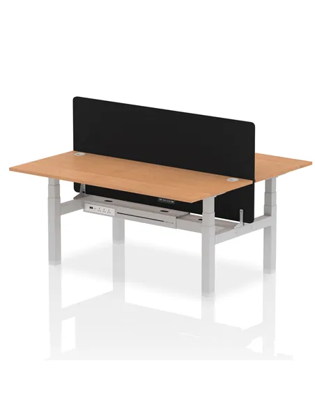 Dynamic Air 1800 x 800mm Height Adjustable 2 Person Bench Desk Oak Top Cable Ports Screen HA02649