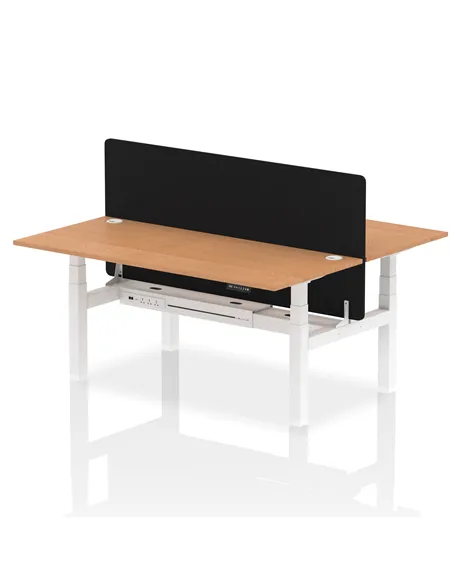 Dynamic Air 1800 x 800mm Height Adjustable 2 Person Bench Desk Oak Top Cable Ports Screen HA02651