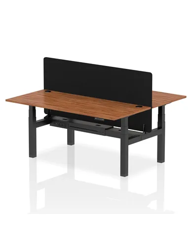 Dynamic Air 1800 x 800mm Height Adjustable 2 Person Bench Desk Walnut Top Cable Ports Screen HA02659