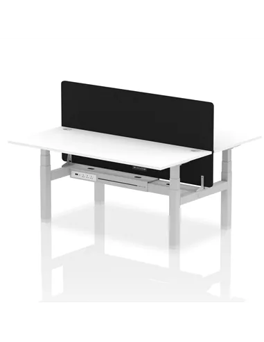 Dynamic Air 1800 x 800mm Height Adjustable 2 Person Bench Desk White Top Cable Ports Screen HA02673