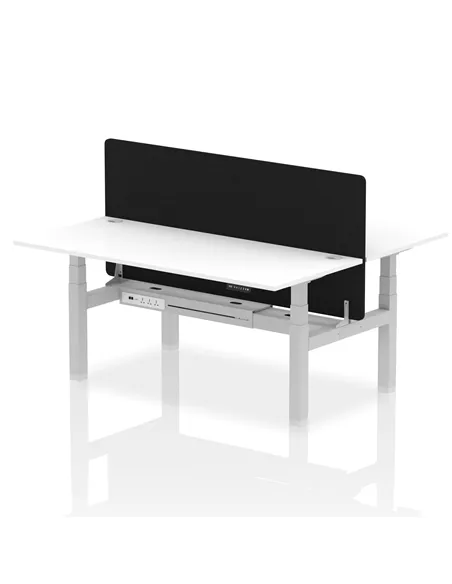 Dynamic Air 1800 x 800mm Height Adjustable 2 Person Bench Desk White Top Cable Ports Screen HA02673