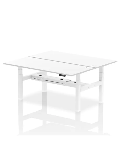 Dynamic Air 1800 x 800mm Height Adjustable 2 Person Bench Desk White Top Cable Ports HA02674