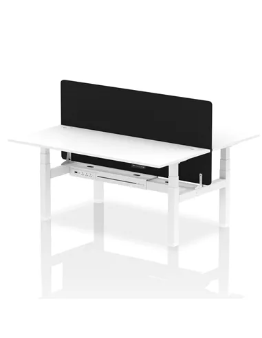 Dynamic Air 1800 x 800mm Height Adjustable 2 Person Bench Desk White Top Cable Ports Screen HA02675
