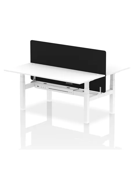 Dynamic Air 1800 x 800mm Height Adjustable 2 Person Bench Desk White Top Cable Ports Screen HA02675