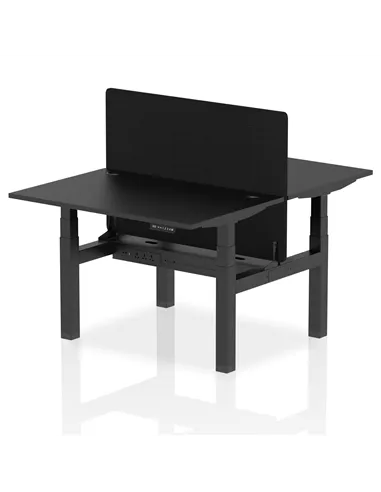Dynamic Air 1200 x 800mm Height Adjustable 2 Person Bench Desk Black Top Cable Ports Screen HA02845