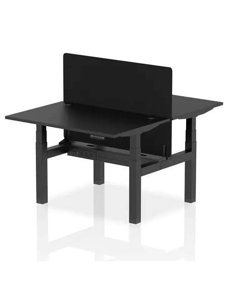 Dynamic Air 1200 x 800mm Height Adjustable 2 Person Bench Desk Black Top Cable Ports Screen HA02845