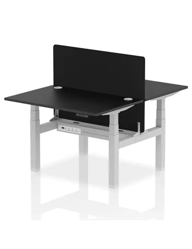 Dynamic Air 1200 x 800mm Height Adjustable 2 Person Bench Desk Black Top Cable Ports Screen HA02847