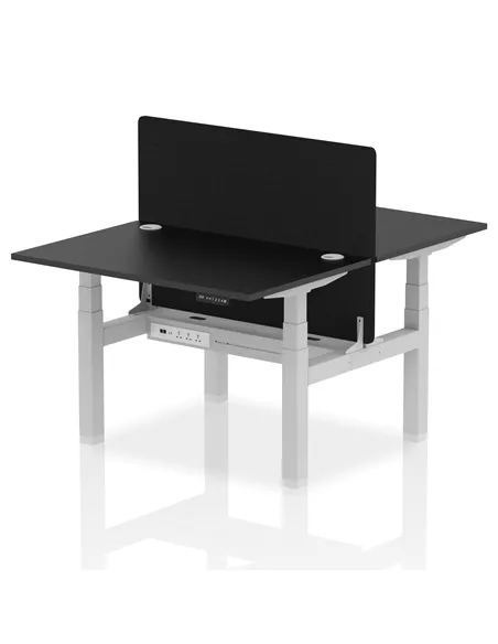 Dynamic Air 1200 x 800mm Height Adjustable 2 Person Bench Desk Black Top Cable Ports Screen HA02847