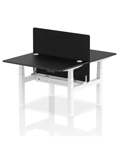 Dynamic Air 1200 x 800mm Height Adjustable 2 Person Bench Desk Black Top Cable Ports Screen HA02849