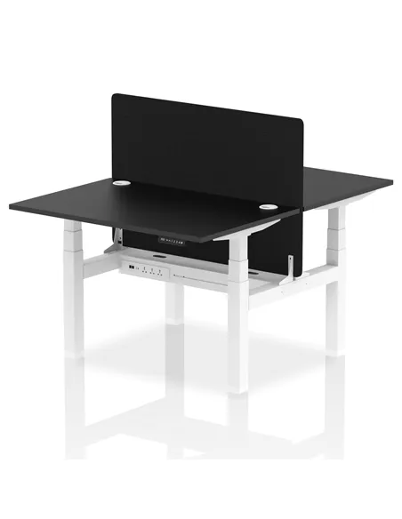 Dynamic Air 1200 x 800mm Height Adjustable 2 Person Bench Desk Black Top Cable Ports Screen HA02849