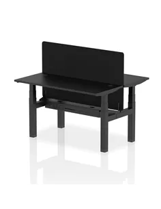 Dynamic Air 1400 x 600mm Height Adjustable 2 Person Bench Desk Black Top Cable Ports Screen HA02881