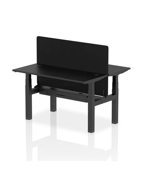 Dynamic Air 1400 x 600mm Height Adjustable 2 Person Bench Desk Black Top Cable Ports Screen HA02881