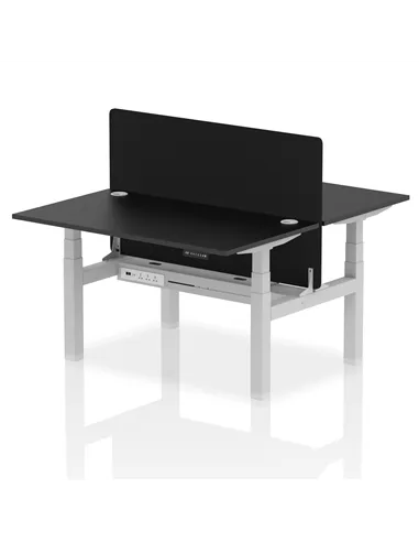 Dynamic Air 1400 x 800mm Height Adjustable 2 Person Bench Desk Black Top Cable Ports Screen HA02901