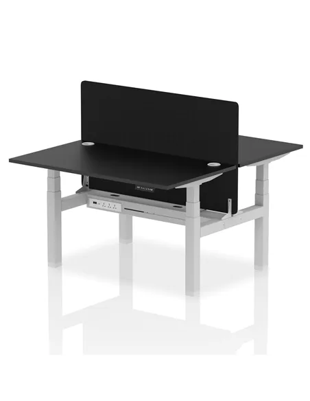 Dynamic Air 1400 x 800mm Height Adjustable 2 Person Bench Desk Black Top Cable Ports Screen HA02901