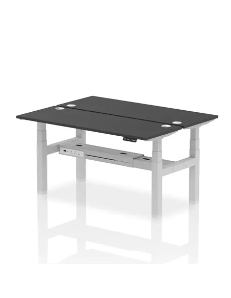 Dynamic Air 1600 x 600mm Height Adjustable 2 Person Bench Desk Black Top Cable Ports HA02936
