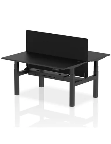 Dynamic Air 1600 x 800mm Height Adjustable 2 Person Bench Desk Black Top Cable Ports Screen HA02953