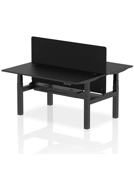 Dynamic Air 1600 x 800mm Height Adjustable 2 Person Bench Desk Black Top Cable Ports Screen HA02953