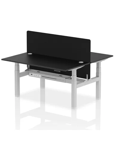 Dynamic Air 1600 x 800mm Height Adjustable 2 Person Bench Desk Black Top Cable Ports Screen HA02955