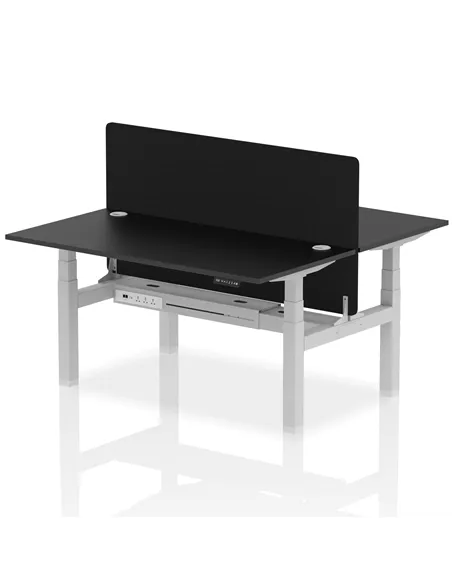 Dynamic Air 1600 x 800mm Height Adjustable 2 Person Bench Desk Black Top Cable Ports Screen HA02955