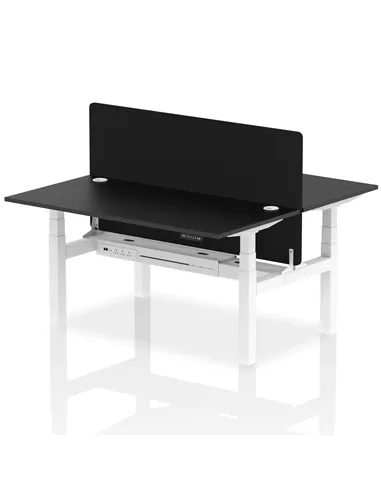 Dynamic Air 1600 x 800mm Height Adjustable 2 Person Bench Desk Black Top Cable Ports Screen HA02957