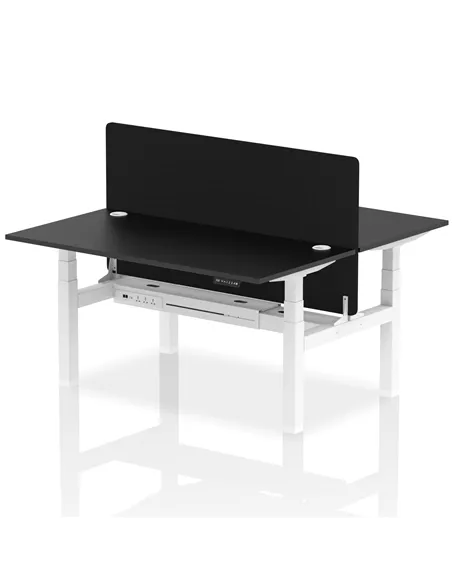 Dynamic Air 1600 x 800mm Height Adjustable 2 Person Bench Desk Black Top Cable Ports Screen HA02957