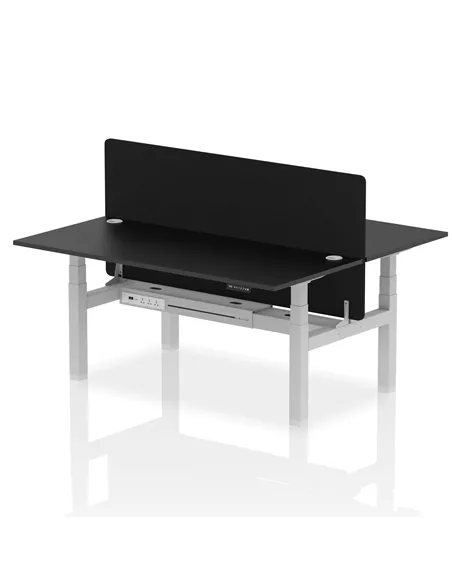 Dynamic Air 1800 x 800mm Height Adjustable 2 Person Bench Desk Black Top Cable Ports Screen HA03009