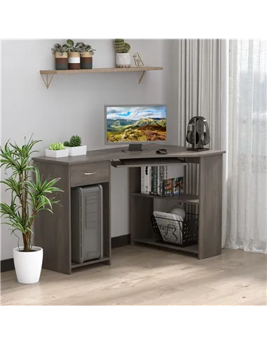 HOMCOM L-Shaped Corner Computer Desk w/ 2 Shelves Wide Worktop Keyboard Tray Drawer & CPU Stand Home Office Study Bedroom Furnit