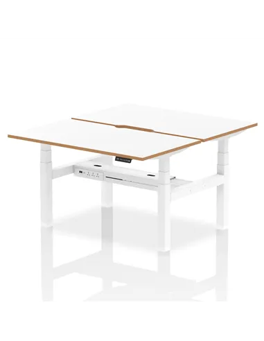Dynamic Air Oslo 1400 x 800mm Height Adjustable B2B 2 Person Bench Desk White Top Natural Wood Edge HA03048