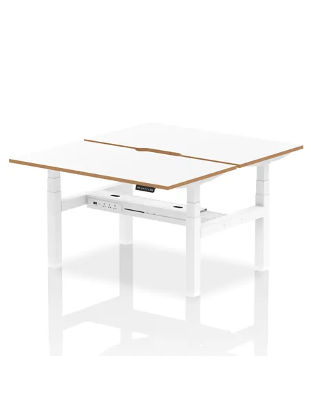 Dynamic Air Oslo 1400 x 800mm Height Adjustable B2B 2 Person Bench Desk White Top Natural Wood Edge HA03048