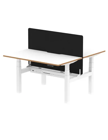 Dynamic Air Oslo 1400 x 800mm Height Adjustable B2B 2 Person Bench Desk White Top Natural Wood Edge Screen HA03051