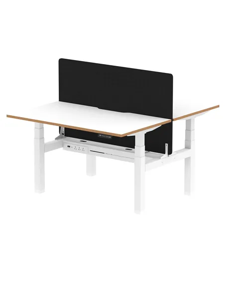 Dynamic Air Oslo 1400 x 800mm Height Adjustable B2B 2 Person Bench Desk White Top Natural Wood Edge Screen HA03051