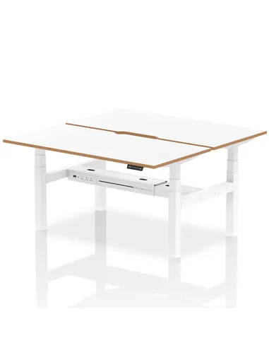 Dynamic Air Oslo 1600 x 800mm Height Adjustable B2B 2 Person Bench Desk White Top Natural Wood Edge HA03054