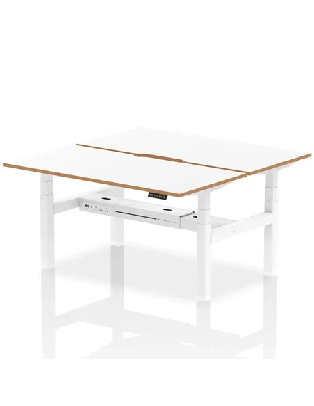 Dynamic Air Oslo 1600 x 800mm Height Adjustable B2B 2 Person Bench Desk White Top Natural Wood Edge HA03054