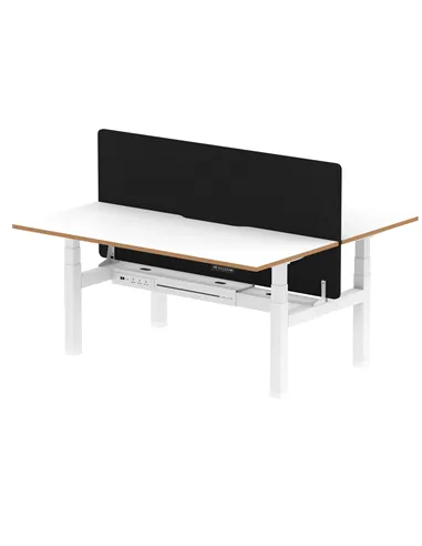 Dynamic Air Oslo 1600 x 800mm Height Adjustable B2B 2 Person Bench Desk White Top Natural Wood Edge Screen HA03057