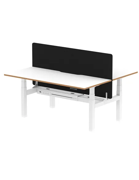 Dynamic Air Oslo 1600 x 800mm Height Adjustable B2B 2 Person Bench Desk White Top Natural Wood Edge Screen HA03057